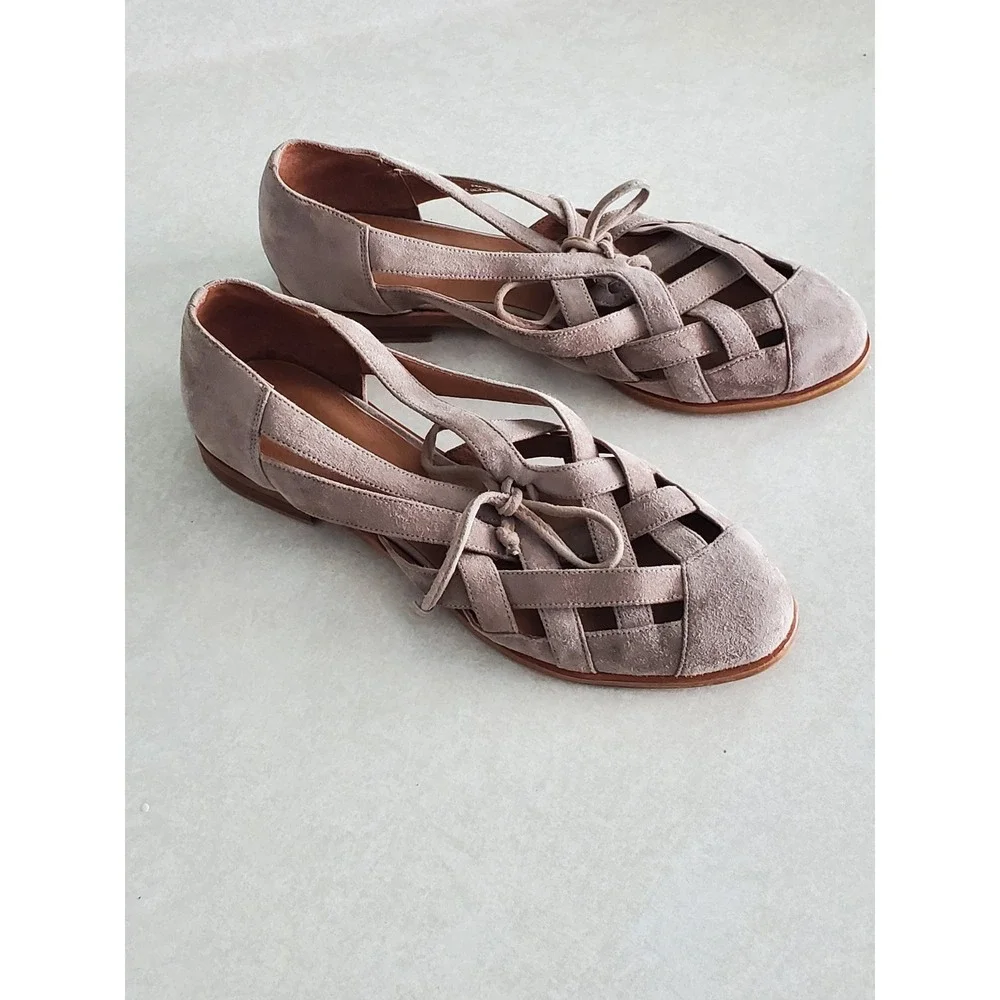 Jeffrey Campbell Canela Flats Taupe Suede Woven Huarache Sandals Size 6.5 Boho‎